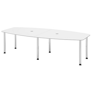 Image HAMMERBACHER Konferenztisch KT28C weiß Tonnenform, Rundrohr chrom, 280,0 x 85,0 - 130,0 x 72,0 - 74,0 cm