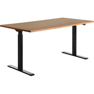 Image Topstar E-Table höhenverstellbarer Schreibtisch buche rechteckig T-Fuß-Gestell schwarz 160,0 x 80,0 cm