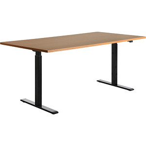 Image Topstar E-Table höhenverstellbarer Schreibtisch buche rechteckig T-Fuß-Gestell schwarz 180,0 x 80,0 cm
