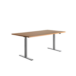 Image Topstar E-Table höhenverstellbarer Schreibtisch buche rechteckig T-Fuß-Gestell grau 180,0 x 80,0 cm