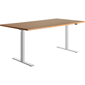 Image Topstar E-Table höhenverstellbarer Schreibtisch buche rechteckig T-Fuß-Gestell weiß 180,0 x 80,0 cm