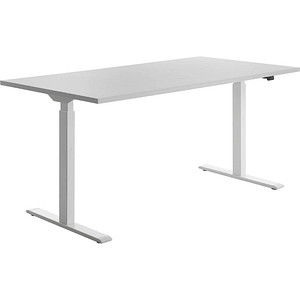Image Topstar E-Table höhenverstellbarer Schreibtisch lichtgrau rechteckig T-Fuß-Gestell weiß 160,0 x 80,0 cm