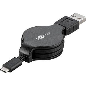 Image GOOBAY USB-C Lade- und Synchronisationskabel, ausziehbar, Schwarz, 1 m