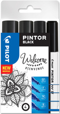 Image PILOT Pigmentmarker PINTOR, medium, 4er Set "BLACK