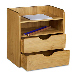Image relaxdays Schreibtisch-Organizer braun Bambus 2 Schubladen, 2 Ablagen Fächer 20,0 x 13,0 x 21,0 cm