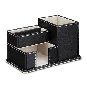 Image relaxdays Schreibtisch-Organizer schwarz Lederimitat 4 Fächer 18,0 x 12,0 x 10,0 cm