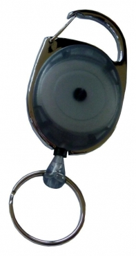 Image JOJO – Ausweishalter Ausweisclip Schlüsselanhänger ovale Form, Metallumrandung Schlüsselring, Farbe transparent rauch - 100 Stück