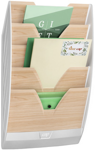 Image CEP Wand-Prospekthalter Silva, DIN A4, 5 Fächer, weiß/Buche