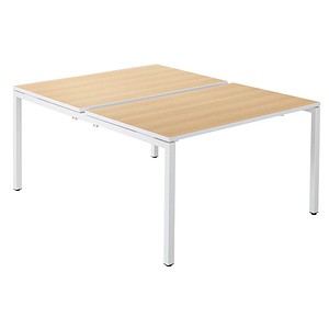 Image PAPERFLOW easyDesk Doppelschreibtisch buche rechteckig 4-Fuß-Gestell weiß 140,0 x 166,0 cm