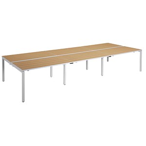 Image PAPERFLOW easyDesk Doppelschreibtisch buche rechteckig 4-Fuß-Gestell weiß 360,0 x 166,0 cm