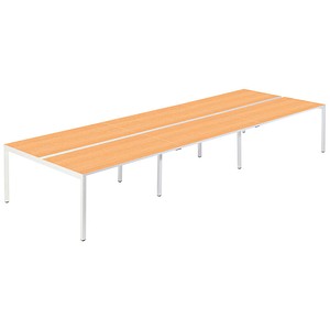 Image PAPERFLOW easyDesk Doppelschreibtisch buche rechteckig 4-Fuß-Gestell weiß 480,0 x 166,0 cm