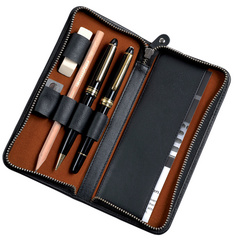 Image JÜSCHA Alassio Schreibgeräte-Etui, für 3 Schreibgeräte, schwarz aus Leder, zwei