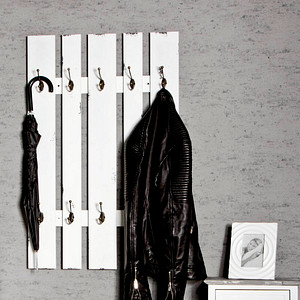 Image HAKU Möbel Wandgarderobe 32350 weiß Holz 10 Haken 65,0 x 100,0 cm
