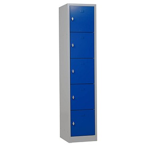 Image Gürkan Schließfachschrank lichtgrau, enzianblau 111281, 5 Schließfächer 41,0 x 45,0 x 190,0 cm