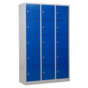 Image Gürkan Schließfachschrank lichtgrau, enzianblau 106978, 15 Schließfächer 119,0 x 45,0 x 190,0 cm