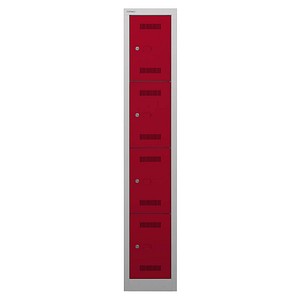 Image BISLEY Schließfachschrank MonoBloc ML03S4 lichtgrau, kardinalrot ML03S4506, 4 Schließfächer 32,2 x 50,0 x 170,0 cm