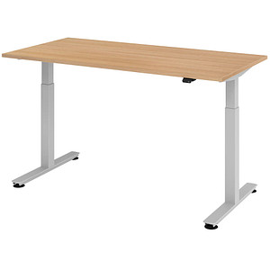 Image HAMMERBACHER XMST16 höhenverstellbarer Schreibtisch eiche rechteckig T-Fuß-Gestell silber 160,0 x 80,0 cm
