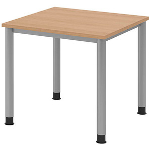 Image HAMMERBACHER HS08 höhenverstellbarer Schreibtisch eiche quadratisch 4-Fuß-Gestell silber 80,0 x 80,0 cm