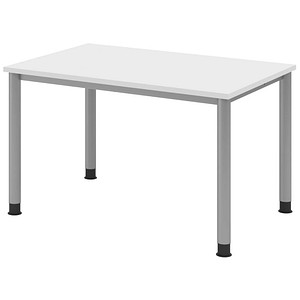 Image HAMMERBACHER HS12 höhenverstellbarer Schreibtisch weiß rechteckig 4-Fuß-Gestell silber 120,0 x 80,0 cm