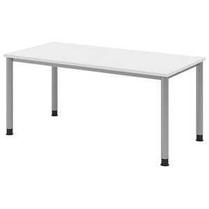 Image HAMMERBACHER HS16 höhenverstellbarer Schreibtisch weiß rechteckig 4-Fuß-Gestell silber 160,0 x 80,0 cm