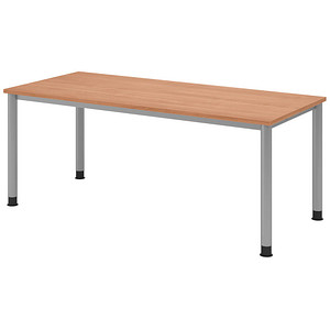Image HAMMERBACHER HS19 höhenverstellbarer Schreibtisch nussbaum rechteckig 4-Fuß-Gestell silber 180,0 x 80,0 cm