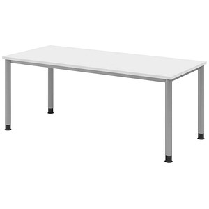 Image HAMMERBACHER HS19 höhenverstellbarer Schreibtisch weiß rechteckig 4-Fuß-Gestell silber 180,0 x 80,0 cm