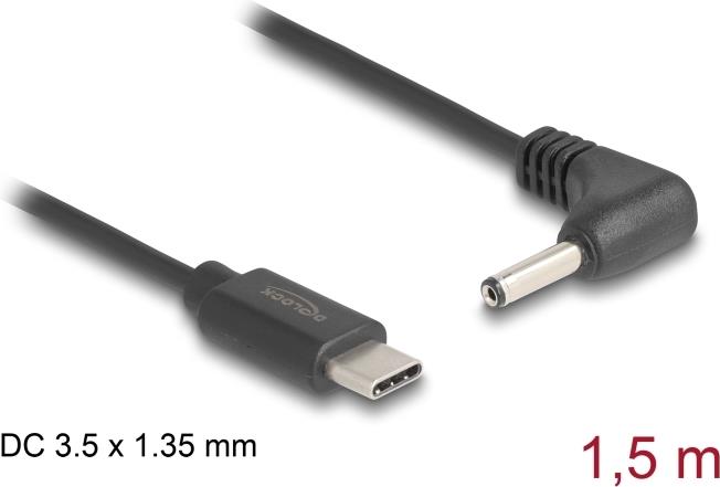 Image DELOCK USB Type-C? Stromkabel zu DC 3,5 x 1,35 mm Stecker gewinkelt 1,5 m