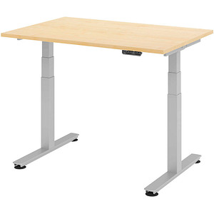 Image HAMMERBACHER XDSM12 höhenverstellbarer Schreibtisch ahorn rechteckig T-Fuß-Gestell silber 120,0 x 80,0 cm