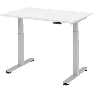 Image HAMMERBACHER XDSM12 höhenverstellbarer Schreibtisch weiß rechteckig T-Fuß-Gestell silber 120,0 x 80,0 cm