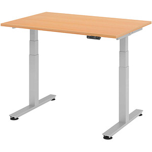 Image HAMMERBACHER XDSM12 höhenverstellbarer Schreibtisch buche rechteckig T-Fuß-Gestell silber 120,0 x 80,0 cm