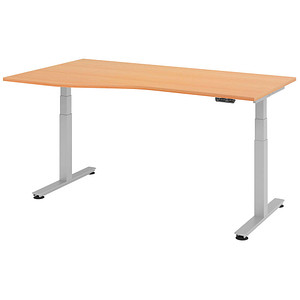 Image HAMMERBACHER VXDSM18 höhenverstellbarer Schreibtisch buche Trapezform T-Fuß-Gestell silber 180,0 x 100,0 cm