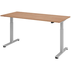 Image HAMMERBACHER XMST19 höhenverstellbarer Schreibtisch nussbaum rechteckig T-Fuß-Gestell silber 180,0 x 80,0 cm