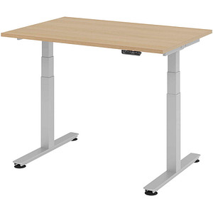 Image HAMMERBACHER XDSM12 höhenverstellbarer Schreibtisch eiche rechteckig T-Fuß-Gestell silber 120,0 x 80,0 cm