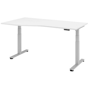 Image HAMMERBACHER VXDSM18 höhenverstellbarer Schreibtisch weiß Trapezform T-Fuß-Gestell silber 180,0 x 100,0 cm