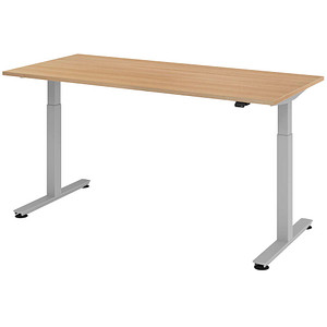 Image HAMMERBACHER XMST19 höhenverstellbarer Schreibtisch eiche rechteckig T-Fuß-Gestell silber 180,0 x 80,0 cm