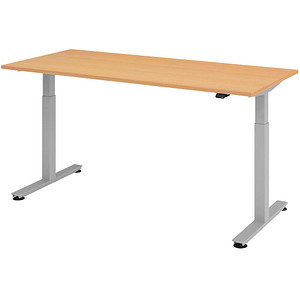 Image HAMMERBACHER XMST19 höhenverstellbarer Schreibtisch buche rechteckig T-Fuß-Gestell silber 180,0 x 80,0 cm