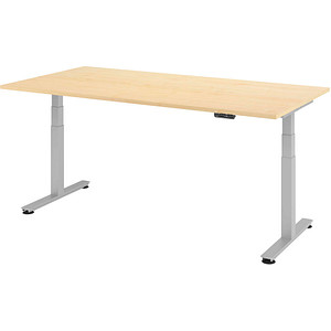 Image HAMMERBACHER XDSM2E höhenverstellbarer Schreibtisch ahorn rechteckig T-Fuß-Gestell silber 200,0 x 100,0 cm