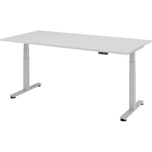 Image HAMMERBACHER XDSM2E höhenverstellbarer Schreibtisch lichtgrau rechteckig T-Fuß-Gestell silber 200,0 x 100,0 cm