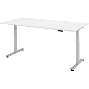 Image HAMMERBACHER XDSM2E höhenverstellbarer Schreibtisch weiß rechteckig T-Fuß-Gestell silber 200,0 x 100,0 cm