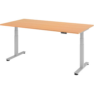 Image HAMMERBACHER XDSM2E höhenverstellbarer Schreibtisch buche rechteckig T-Fuß-Gestell silber 200,0 x 100,0 cm