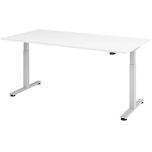 Image HAMMERBACHER XMST2E höhenverstellbarer Schreibtisch weiß rechteckig T-Fuß-Gestell silber 200,0 x 100,0 cm