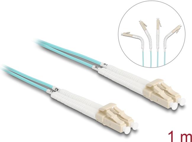 Image DELOCK LWL Kabel LC Duplex zu LC Duplex Multimode OM3 winkelbar 1 m