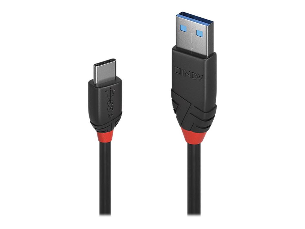 Image LINDY USB 3.1 Typ A an C Kabel 3A Black Line 1.5m