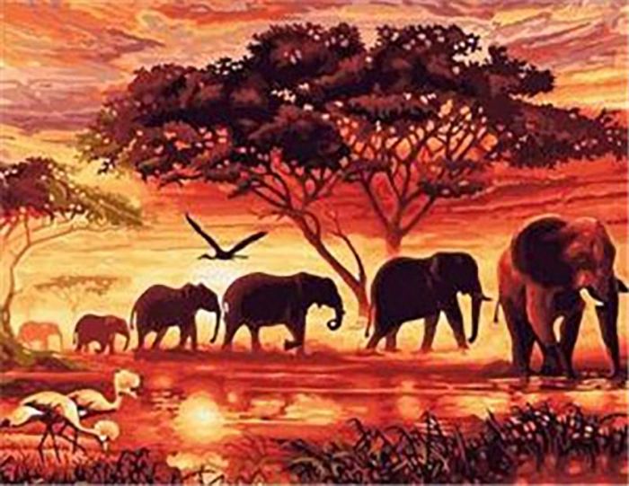 Image Diamond Painting Elefanten in der Savann