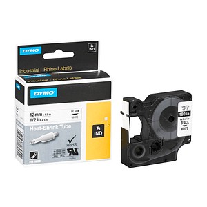Image DYMO Schrumpfschlauch RHINO  18055, 12 mm schwarz auf weiß