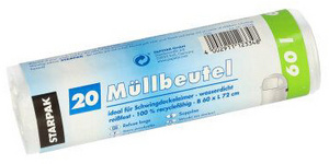 Image PAPSTAR Mülleimerbeutel HDPE, 60 Liter, weiß