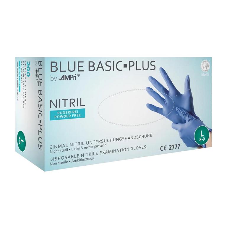 Image >>Artikel ||66093|| verwenden>>Artikel nicht mehr im Sortiment Einweghandschuhe Nitril, puderfrei, blau, unsteril "Blue Basic Plus", 200 Stück/Box | Größen XSAQL 1,5, EN 455