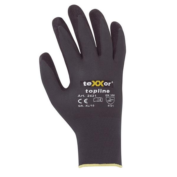 Image Arbeitsschutzhandschuhe Nitril- beschichtet, schwarz-grau | Größe:  7 gesandet, mit Nitrilbeschichtung auf den Handinnenflächen und Fingerspitzen, Handrücken und Fingeroberseiten frei, Strickbund