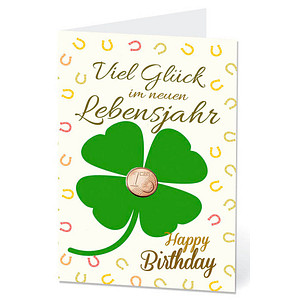 Image LUMA Geburtstagskarte Kleeblatt mit Glückscent DIN B6