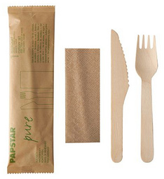 Image PAPSTAR Besteck-Set "pure", aus Birkenholz, 3-teilig